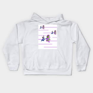 Hummingbirds and purples flowers on white Kids Hoodie